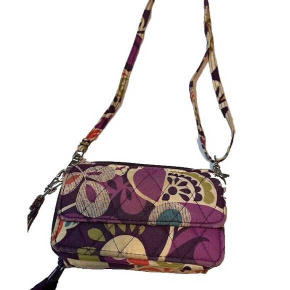 Vera Bradley Plum Crazy Crossbody Wallet Wristlet Double Zip Detachable Strap - Picture 2 of 6